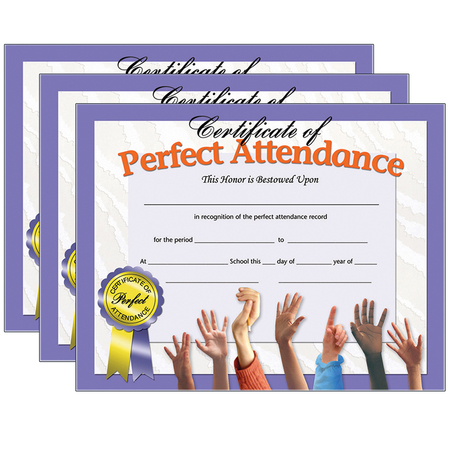 HAYES Certificate of Perfect Attendance, 30 Per Pack, PK3, Material: Paper VA613